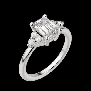 <b>Emerald</b> Cut Seven Stone Moissanite Engagement <b>Ring</b> in 925 <b>Silver</b> & Rose Gold Cute Style for Women - Product Image 5