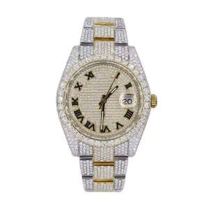 Montre mécanique de luxe pour homme en acier inoxydable avec bracelet en cuir, diamants en moissanite brillants, performance professionnelle, moderne - Product Image 1