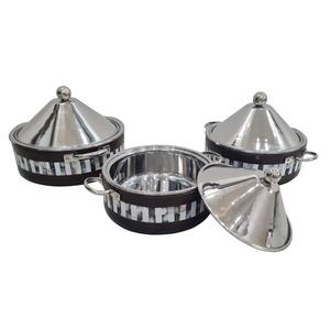 Plat de service en bambou décoratif pour aliments, finition plaquée or, double paroi isolée, plat à gratin isolé, plat de service pour fondue - Product Image 4