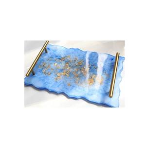 Bandeja de resina epoxi con mango de metal 100% Bandeja de servicio de resina epoxi de alta calidad al mejor precio para alimentos y frutas Forma rectangular - Product Image 5