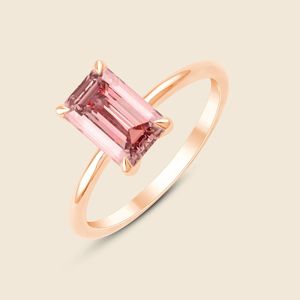 Bague en or massif 14 carats avec diamant de laboratoire taille émeraude de 0,3 carat en bois de rose, pureté F-VS, pour usage quotidien, cadeau d'anniversaire - Product Image 1