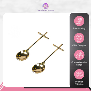 ชุดช้อนทองเหลือง3ชิ้นพร้อมด้ามจับไขว้ตกแต่งห้องครัวทำจากทองหรูหราและเสิร์ฟได้ทันสมัย - Product Image 4