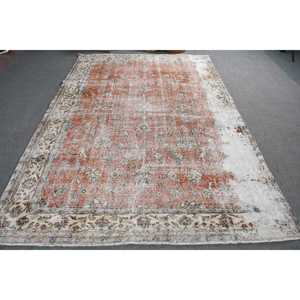 6.5x9.7 ft Rug, Turkish Rug, Vintage <b>Red</b> <b>Wool</b> Floral Rug - Product Image 3