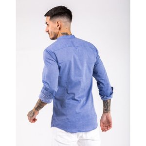 Camicia Autunnale da Uomo Slim Fit in Lino-Cotone Blu Ecologico, Traspirante, con Colletto Button-Down e Maniche Lunghe - Product Image 4