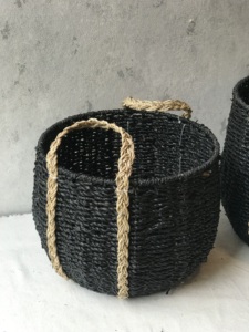 Juego de 2 cestas de lavandería de algas marinas tejidas a mano negras/cesta de almacenamiento de algas marinas con asa para la organización del hogar - Product Image 2