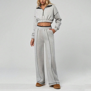 Cropped Sport Street Wear Logotipo personalizado Cremallera Dos pantalones de chándal de 2 piezas y Sudadera con capucha Conjunto Joggers Chándales Mujer - Product Image 3