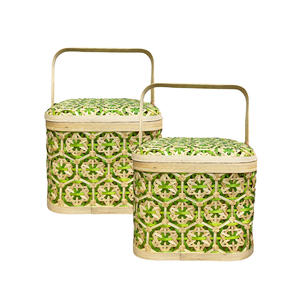 Panier de rangement en bambou artisanal tissé à la main panier de rangement de fruits avec motif de fleurs artistiques durable et décoratif - Product Image 1