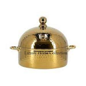 Grande casserole de table en métal au design martelé couleur argent en acier inoxydable brillant poli fournitures d'hôtel faites à la main - Product Image 2