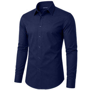 <b>Men's</b> Casual Autumn Breathable Solid Woven Long Sleeve <b>Stretch</b> Dress <b>Shirt</b> (Sizes S to 3XL) - Product Image 3