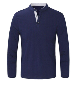 Polo personnalisé pour homme couleur bleue été à manches longues tenue décontracté t-shirts unis polo à manches longues t-shirts pour hommes - Product Image 1
