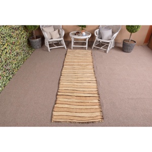 Vintage Runner Rug, 2.5x8.5 ft Turkish Rug, <b>Brown</b> Kilim <b>Wool</b> Rug - Product Image 1