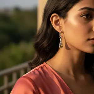 Boucles d'oreilles en argent 925 plaqué or 18 carats avec pendentif en citrine et diamant pour femmes, pour cadeaux - Product Image 1