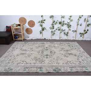 Tapis de 6,5 x 9,9 pieds, grand tapis turc vintage, tapis en laine beige - Product Image 2