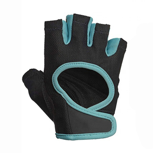 Guantes de Fitness Personalizados con Logotipo, Medios Dedos, Neopreno Transpirable, para Gimnasio, Entrenamiento, Espalda Abierta, Detalle Verde Azulado en la Palma, Sin Dedos, con Cordones - Product Image 1