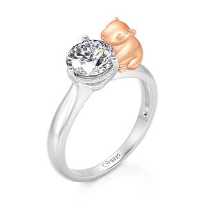 Jeulia Hug Me Capybara <b>Ring</b>-round Cut Sterling Silver 18K Plated <b>Adjustable</b> <b>Ring</b> - Product Image 1