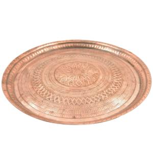 Assiette de service en cuivre martelé de forme ronde assiette de service en cuivre fabriquée à la main indienne assiette de service en cuivre pur - Product Image 2