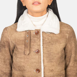 Manteau parka réversible en peau de mouton tissée marron pour femme, imperméable, design imprimé décontracté, tailles XS-XL - Product Image 6