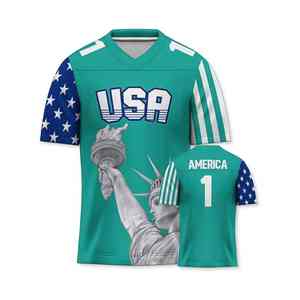 Vente en gros de maillots de football américain de haute qualité Maillot patriotique audacieux avec impression «USA» sur le devant, graphique Liberty - Product Image 4