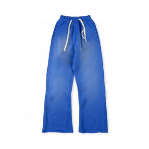 Pantalones de chándal acampanados con lavado ácido para hombre al por mayor personalizados, ropa de calle de lona ligera, pantalones para correr con estampado abullonado apilados lavados con ácido - Product Image 3
