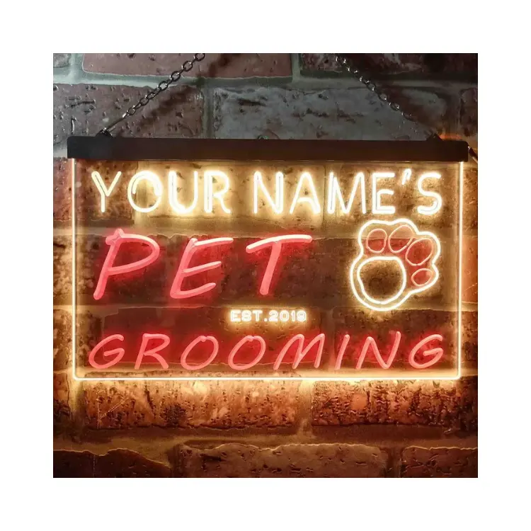 Personalized Your Name Est Year Theme Pet Grooming Shop Display Dual Color LED Neon Sign Logo Beer ,Neon Sign Bar Decor