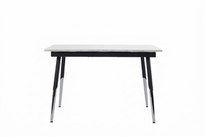 Modern Extendable Marble Dining <b>Table</b> White Top Butterfly Mechanisma Black Chrome Metal <b>Legs</b> Space Saving Furniture for 6-8 Pers - Product Image 6