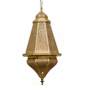 Linterna colgante marroquí de latón adornado, metalistería perforada, accesorio de iluminación exótico de Vidrio colorido, disponible a precios al por mayor - Product Image 4