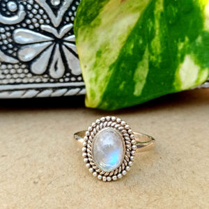 Bague classique en argent sterling 925 avec pierre de lune arc-en-ciel, faite à la main, bijoux ethniques, bagues de mariage et de fête pour femmes et hommes, cadeau - Product Image 1