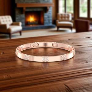 0,65 Quilates Moissanite E-F/VVS Corte Redondo Diamante Emblema Diseño Brazalete en Oro macizo 10K 14K 18K - Product Image 4