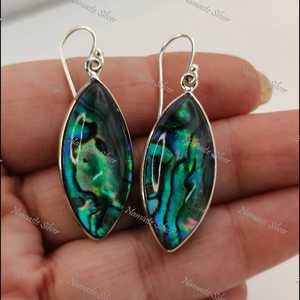 Abalone <b>dangle</b> <b>earrings</b>, <b>sterling</b> <b>silver</b> Paua Shell marquise boho jewelry - Product Image 2