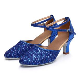 Zapatos de Baile Latino de Salón para Mujer al por Mayor, Tango Salsa con Encaje y Brillo, Parte Superior Cómoda, Suela de Cuero Genuino, Tacón de Algodón - Product Image 1
