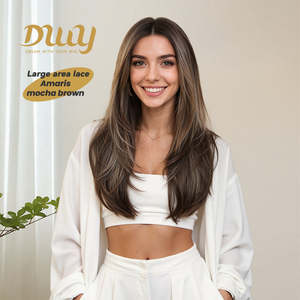 Perruque synthétique Amaris C-DWY sans colle, partie libre, 134 Lace Front, longue, lisse, marron avec mèches blondes - Product Image 1