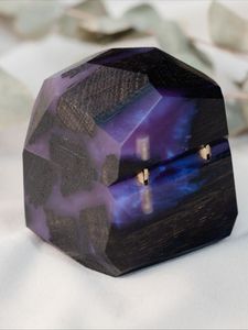 Handmade Rustic Wooden and <b>Resin</b> Double Slot <b>Ring</b> Box Unique Engagement Proposal Wedding Jewelry Box Wholesale - Product Image 2