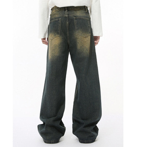 กางเกงยีนส์สีดำของผู้ชายแบบสั่งทำกางเกงทรงตรงยาวถึงเข่าผ้าฝ้ายฟอกสีสไตล์วินเทจจากอิตาลี - Product Image 2