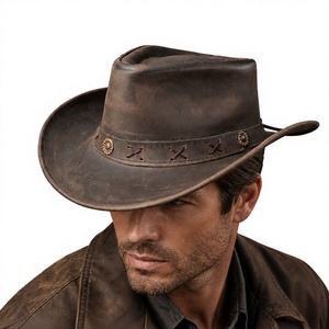 Men's Genuine Leather Fedora <b>Hat</b>-Classic <b>Western</b> Cowboy Style Durable Premium Quality Winter Outdoor Travel Ready Formal Casual - Product Image 6