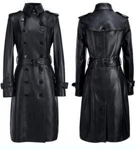 Manteau long pour femme de haute qualité, écologique, en cuir luxueux, boutons, fermeture éclair - Product Image 3