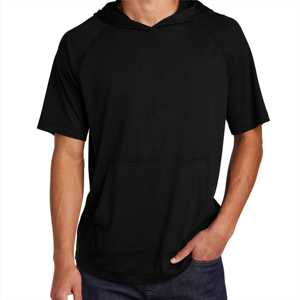 Vente en gros de sweat à capuche décontracté à manches courtes pour hommes classique noir sweat à capuche léger et respirant avec poche kangourou idéal pour la salle de sport - Product Image 2