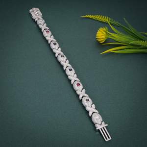 Bracelet de fiançailles unisexe de luxe en argent 925 avec moissanite, motif géométrique, serti pavé, pierres multicolores, rhodié/doré - Product Image 6
