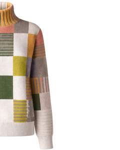 Customized Premium <b>Women</b> Turtleneck Patchwork Knit Sweater Soft Warm Winter Pullover Casual Fashion Top Multicolor Green <b>Orange</b> - Product Image 4