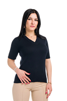 Pull en tricot italien Helen pour femme, élégant et décontracté, col en V avec nœud, tricot plat, manches courtes, confortable, fin, hiver, 100% coton