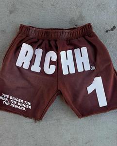 Venta al por mayor de ropa de calle personalizada lavado ácido Deporte Pantalones cortos 3D impresión de silicona Logo Cordón de alta calidad Casual desgaste algodón pantalones cortos hombres - Product Image 6