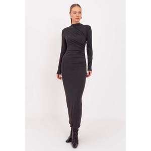 Robe midi drapée - Anthracite - Product Image 3