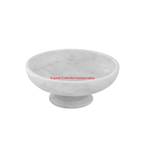 Bol en marbre blanc moderne sculpté à la main en pierre naturelle bol à fruits décoratif sur pied centre de table de luxe moderne pour la cuisine - Product Image 5