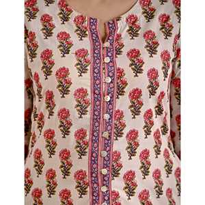 Kurti Aline de Algodón Estampado en Bloques Rosa para Niñas/Señoras, Última Moda Étnica India, Prenda Cosida para Uso Diario y Ocasiones Especiales, Estilo Butti - Product Image 2