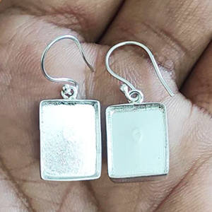 Boucle d'oreille Rectangle en argent massif Sterling 4*6mm 15*20mm S925 Base de montagne incrustation de pierre Support vide composants de recherche de bijoux - Product Image 5