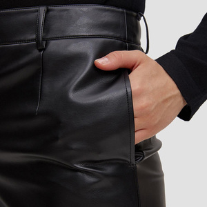 Pantalones de piel sintética sólidos de cintura alta con cordón para mujer de gama alta personalizados al por mayor nueva moda transpirable con cierre de mosca y cremallera - Product Image 4