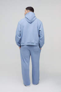 Ensemble survêtement en molleton de coton unisexe de haute qualité, double couche, taille plus, logo personnalisé, bleu ardoise, sweat-shirt oversize, pantalon de survêtement imprimé - Product Image 3