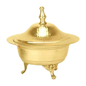Precioso Metal chapado en oro Tamaño personalizado Forma redonda Gran calidad Dátiles Tazón para servir Dátiles árabes Tazón para aperitivos Plato con tapa - Product Image 5