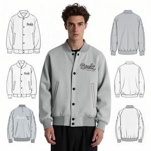 Veste d'université vintage pour hommes Vestes de baseball en cuir PU avec broderie en chenille sur les manches - Product Image 3