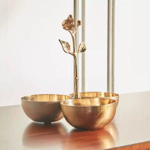 Cuenco de fruta seca de latón con 3 compartimentos, vajilla de cocina redonda de lujo, cuenco decorativo para dulces, novedad - Product Image 4