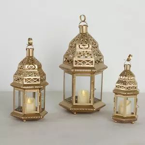 Classic Bronze Finish Metal <b>Lantern</b> with Intricate <b>Moroccan</b> Cut Design Durable Build Warm Candle Glow for Elegant Home Decor - Product Image 5